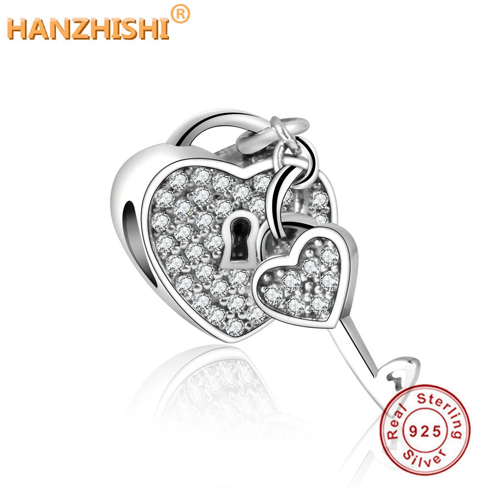 Pavimenta CZ lucchetto Charm Fit Charms Pandora originali bracciale gioielli in argento Sterling 925 cuore perlina 2021 regalo di san valentino