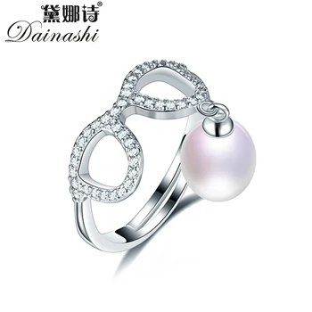 

Dainashi 925 Sterling Silver Glasses Zircon Crystal Adjustable Ring High Quality 100% Genuine Freshwater Cultured Pearl Ring