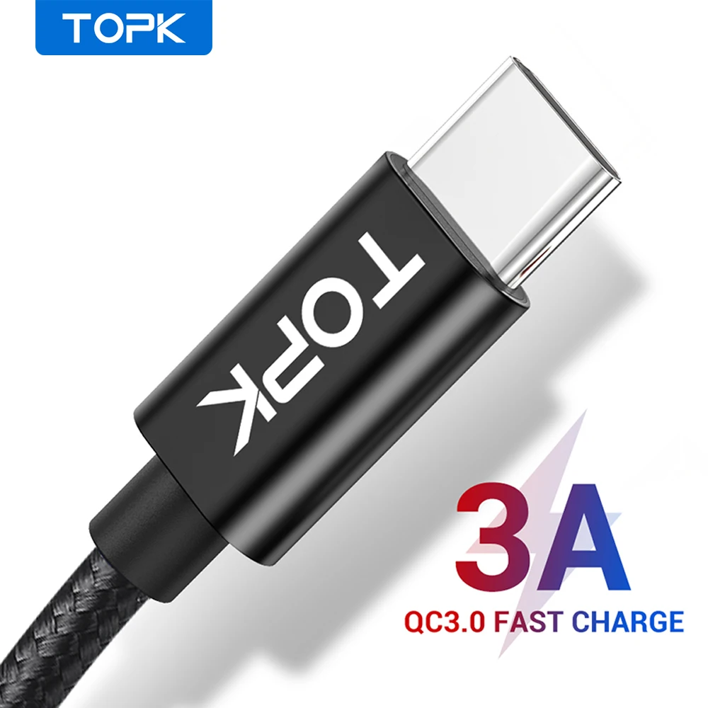 TOPK USB Type C кабель 3A Быстрая зарядка для передачи данных мобильный телефон зарядное