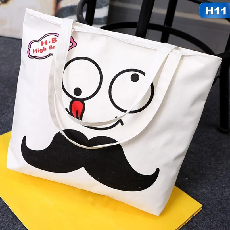 H11 Large White Canvas Tote Bag Fabric Cotton Cloth Reusable Shopping Bag Women Beach Handbags Cats Printed Grocery Bags Big - Цвет: H11