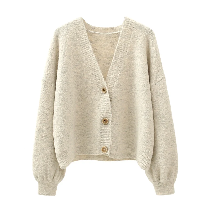 

Fashion Women Lantern Sleeve Knitted Cardigans Solid Loose Casual Single Breasted Elegant Basic Sweaters Coat Pull Femme Hiver
