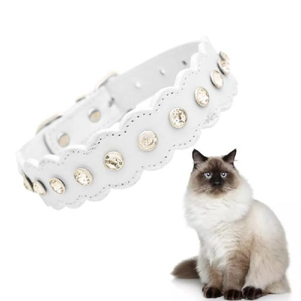 Diamond Rhinestone Cat Collar Puppy Baby Dog Cat Collar Leather Strap for Kitten Accessories Diamond Rhinestone Cat Collar Puppy Baby Dog Cat Collar Leather Strap for Kitten Accessories