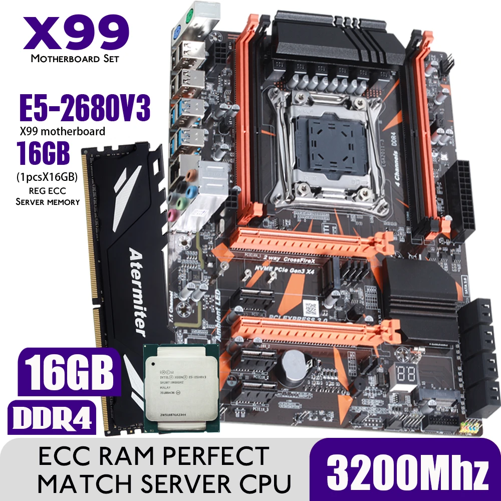 Atermiter X99 D4 DDR4 Motherboard Set with Xeon E5 2680 V3 LGA2011 3 ...