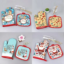 2 шт./компл. Рождества выпечки анти-горячие перчатки печь изоляционный мат Xmas поставка Профессиональные боксерские перчатки и прихватка коврик для семейных праздников, вечеринок, домашний Кухня