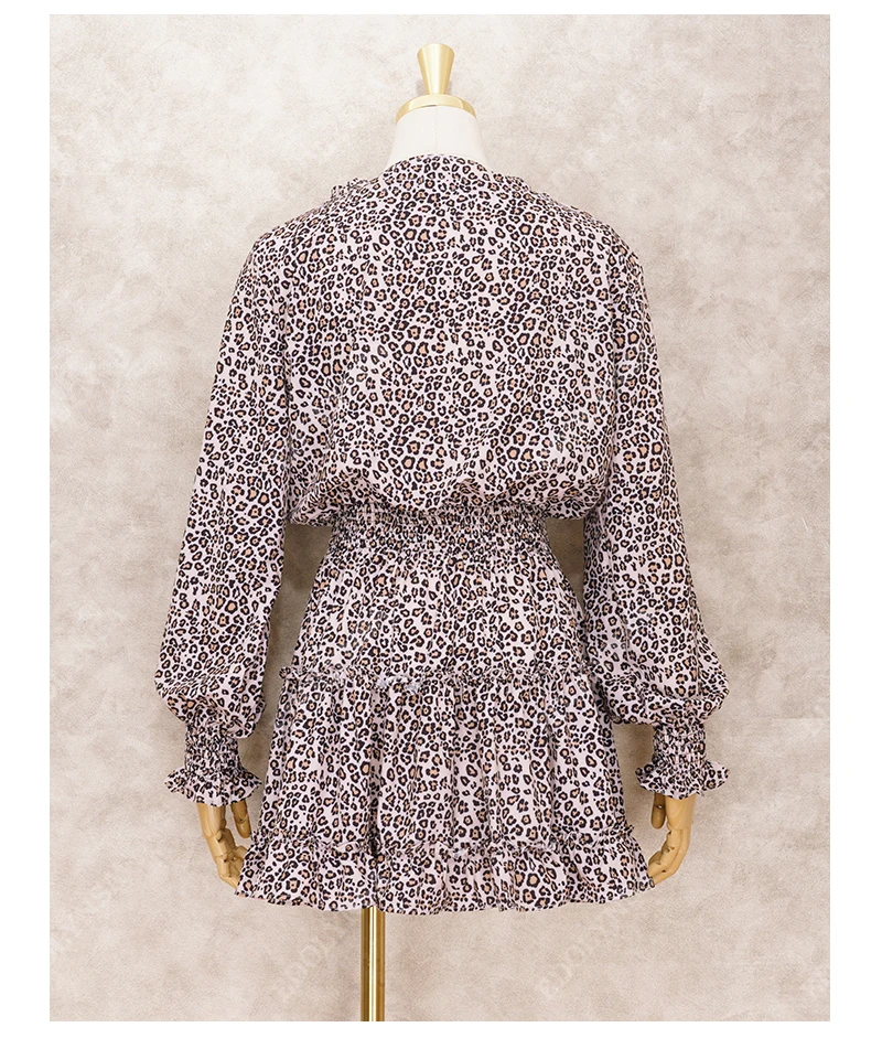 Sexy Leopard Print Ruffle Swim Suit Cover-ups Elegant Pleated Tassel Collect Waist Summer Dress Tunic Women Beach Cover Up A455