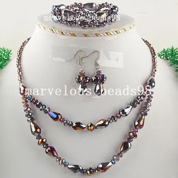 

Wholesale 6 sets Violet Faceted Crystal Water Drop Art Beads Necklace Bracelet Earrings FG3918