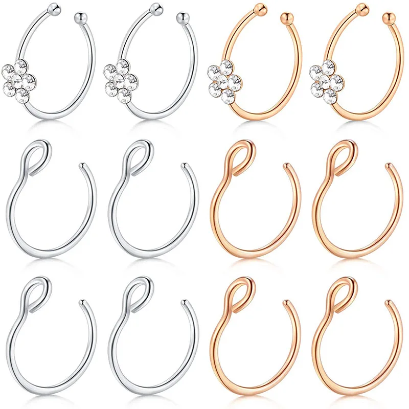 Искусственные кольца для носа не проколотые обручи с цветочным кристаллом