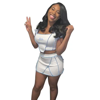 

Fashion Patchwork Letter Set Women Slim Square Neck T Shirt + Skirts Casual Shkrt Bodycon Two-piece Set Streetwear Outfit