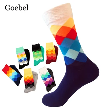 

Personality In The Tube Male Fashion Socks Color Diamond Mans Casual Socks Long Men's Socks 3Pairs/lot=6pieces