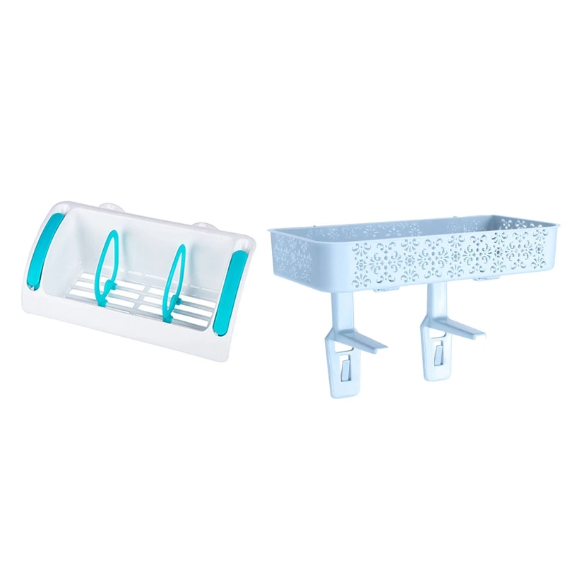 

2 Pcs Storage Racks:1 Pcs Sink Rack Holder Drainer Suction Bathroom Shelf Soap Storage Tool,& 1 Pcs Imitation Rattan Made Of Nai