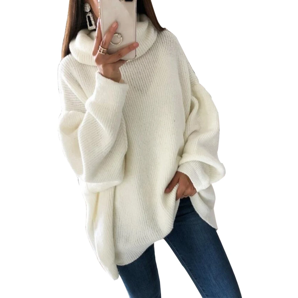 LAAMEI, новинка, Женский Повседневный свитер, свободный свитер с высоким воротом, Женский вязаный свитер с длинным рукавом, Женский Осенний пуловер - Цвет: White
