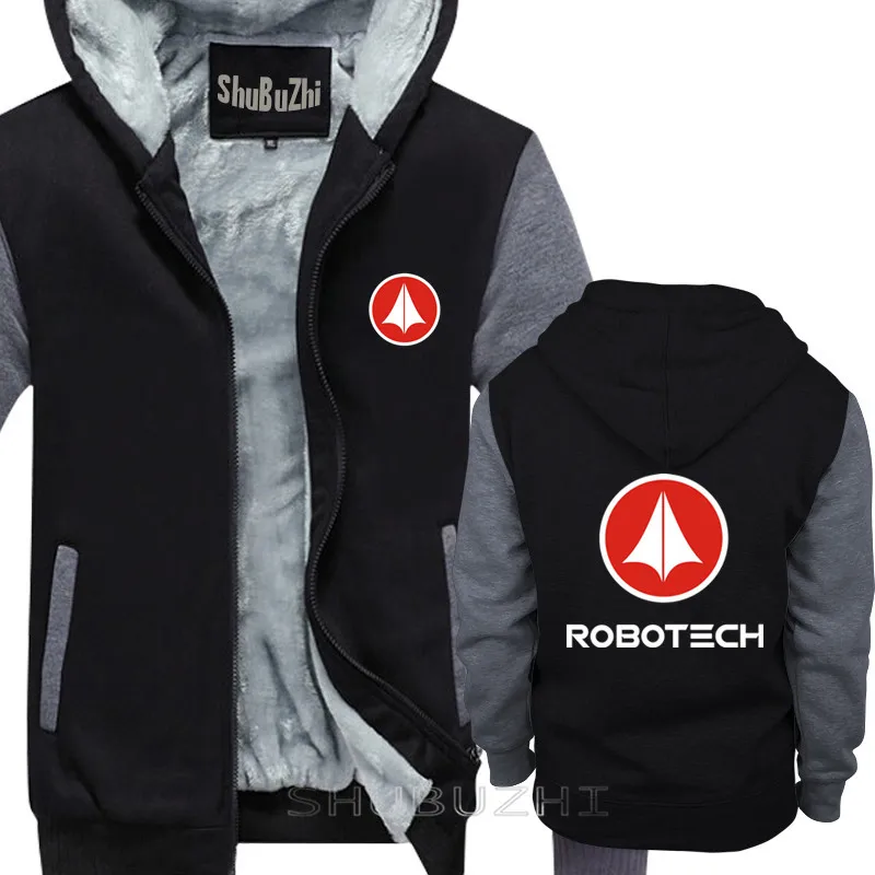 Теплое пальто мужские толстовки с капюшоном Robotech 80's с изображением героев мультфильмов, Классическая Толстовка с черепом и логотипом homme, Толстая куртка, брендовые хлопковые Толстовки sbz5140 - Цвет: black grey