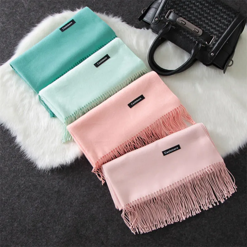 Осенне-зимний новый однотонный имитация кашемировый шарф Длинная летняя теплая