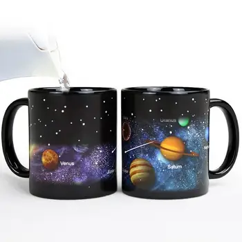 

1Pcs Creative Ceramic Mug Heat Changing Color Mug Universe Starry Sky Solar Earth Printed Coffee Cup Breakfast Mugs