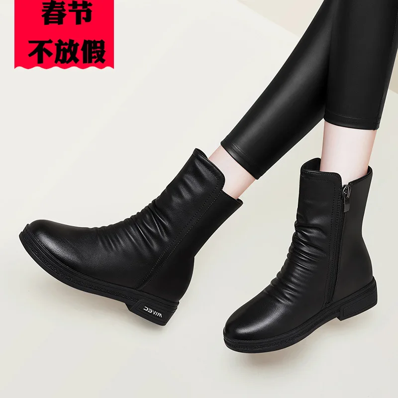 

2018 New Style round-Toe Chunky Heel High Heel Shoes Women's Boots Elevator Martin Boots Short Boots Autumn And Winter Boots Win