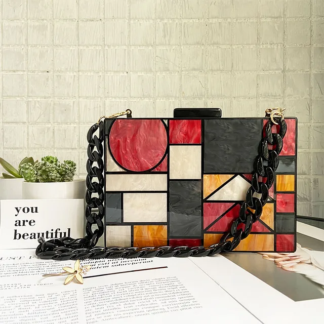2020 New brand acrylic patchwork Evening bags Handbags  Vintage Women messenger bags Geometric Pattern Clutches Party Prom purse 2
