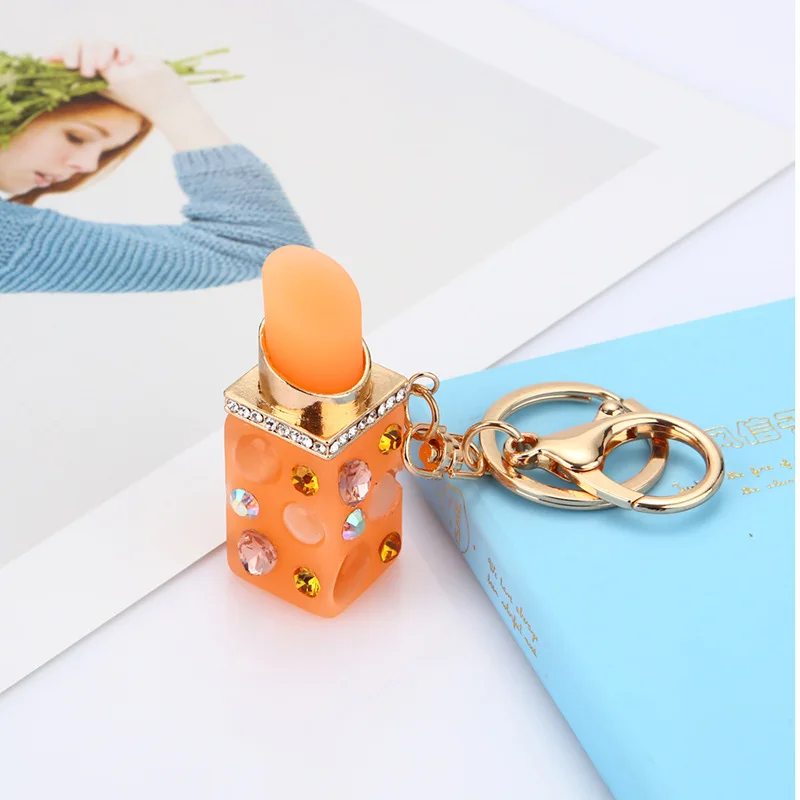 Fashion Rhinestones Flashing Perfume Bottle Keychain Beautiful Lipstick Keychain Key Ring Exquisite Women's Crystal Charm Gift - Цвет: Style17