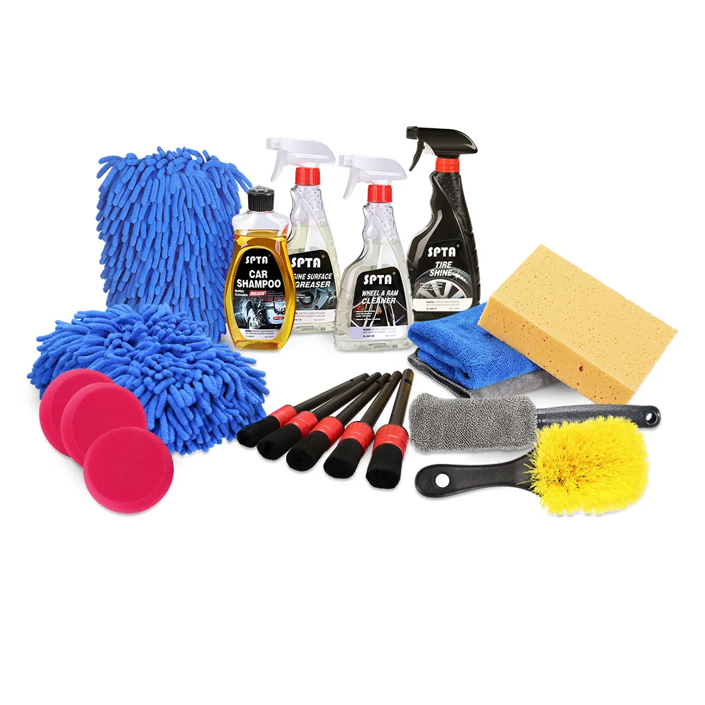 

SPTA 19Pcs Car OutSide Cleaner Care Sets Car Shampoo Engine Surface Degrease Weel & Ram Cleaner Tire Shine Car Clean Care Sets