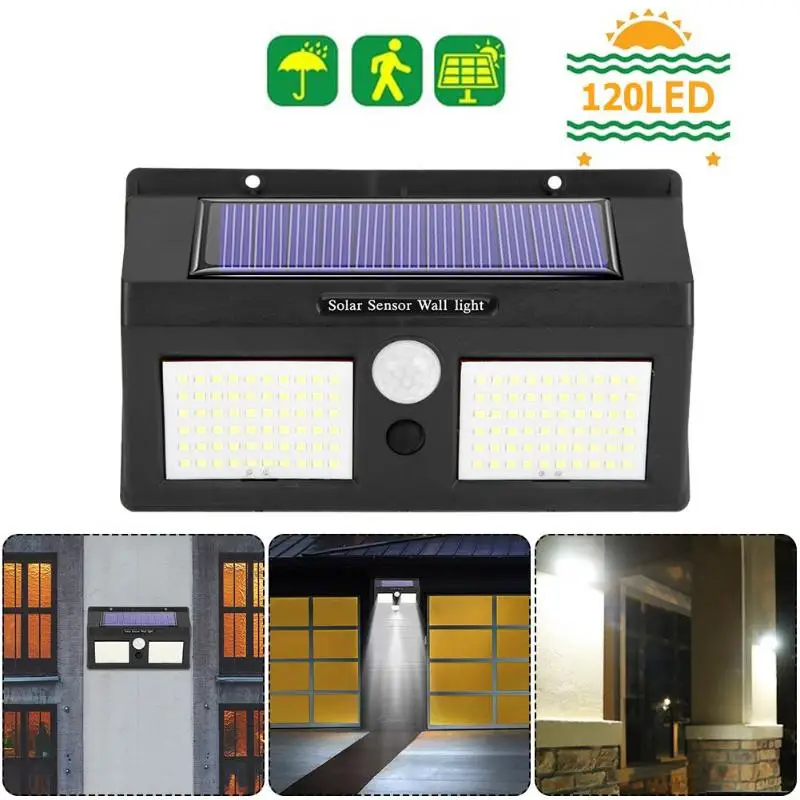 120LED Solar Light Two-Sided Motion Sensor Wall Lamp Outdoor Yard Security Light