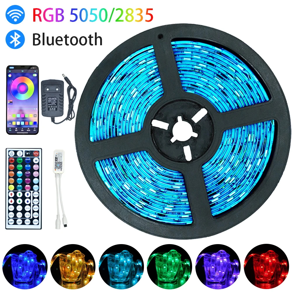 Светодиодная лента гибкая Водонепроницаемая меняющая цвет RGB 5050 SMD 2835 Bluetooth Wi-Fi 5 м