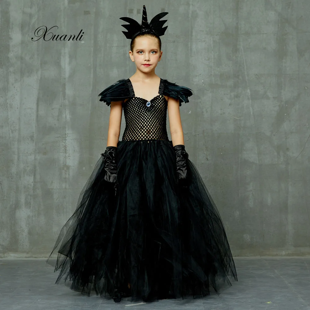 Детское платье ведьмы с рогами ободком и крыльями для девочек | Детская одежда