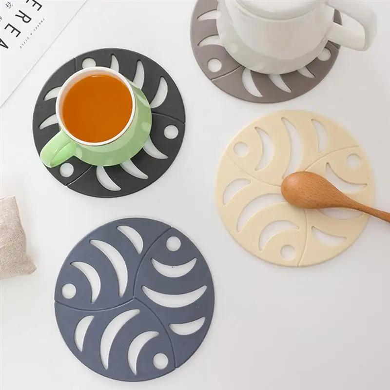 

Round Hot Pad Hollow Fish Non-Slip Rubber Trivet Mat Coaster Mat For Kitchen Cup Accessories Tableware Placemat Table Decorative