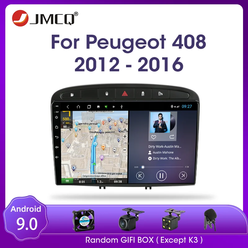 JMCQ Android 9.0 Car Radio For Peugeot 308 308SW 408 2012-2016 Multimidia Video 2din T9 RDS DSP 4+64G GPS Navigaion Split Screen