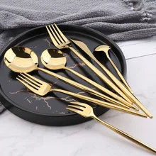 High Quality Gold Cutlery Set Stainless Steel Portable Dinnerware Set Mirror Polishing Food Steak Fork Spoon Knife Chopstick 1pc