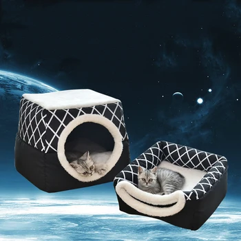 

Puppy Pet Cats Bed Dog Soft Warm Nest Kitten Kennel Bed Cave House Sleeping Bag Mat Tent Pets Winter Warm Cozy Beds Accessories