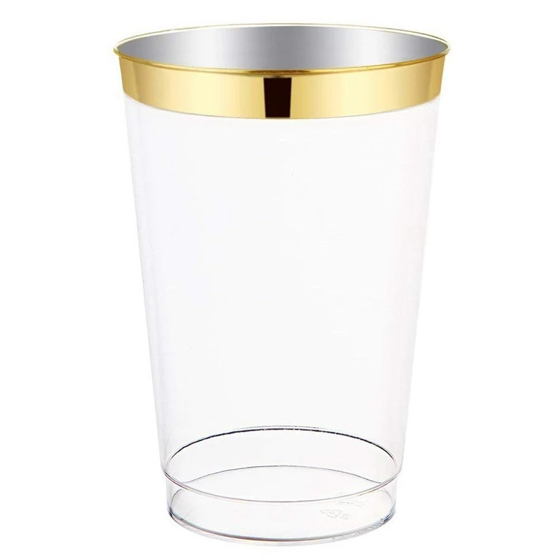 12 унций Золотые пластиковые стаканчики 50 Пак-Премиум золотые оправы пластиковые одноразовые стаканчики для элегантных свадеб, приятных торжеств