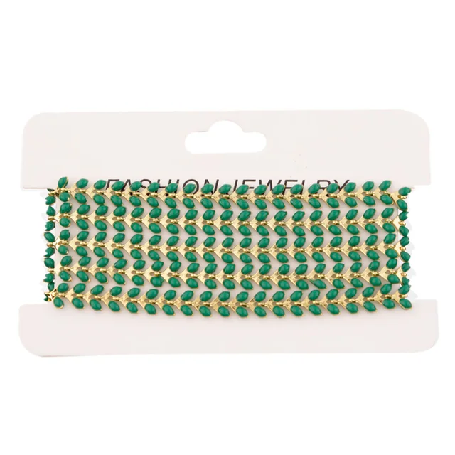 SAUVOO Oil Drop Wheat Shape Link Chains Necklace Gold Copper Chain Design Jewelry Accessories/Jewelry Findings & Components green