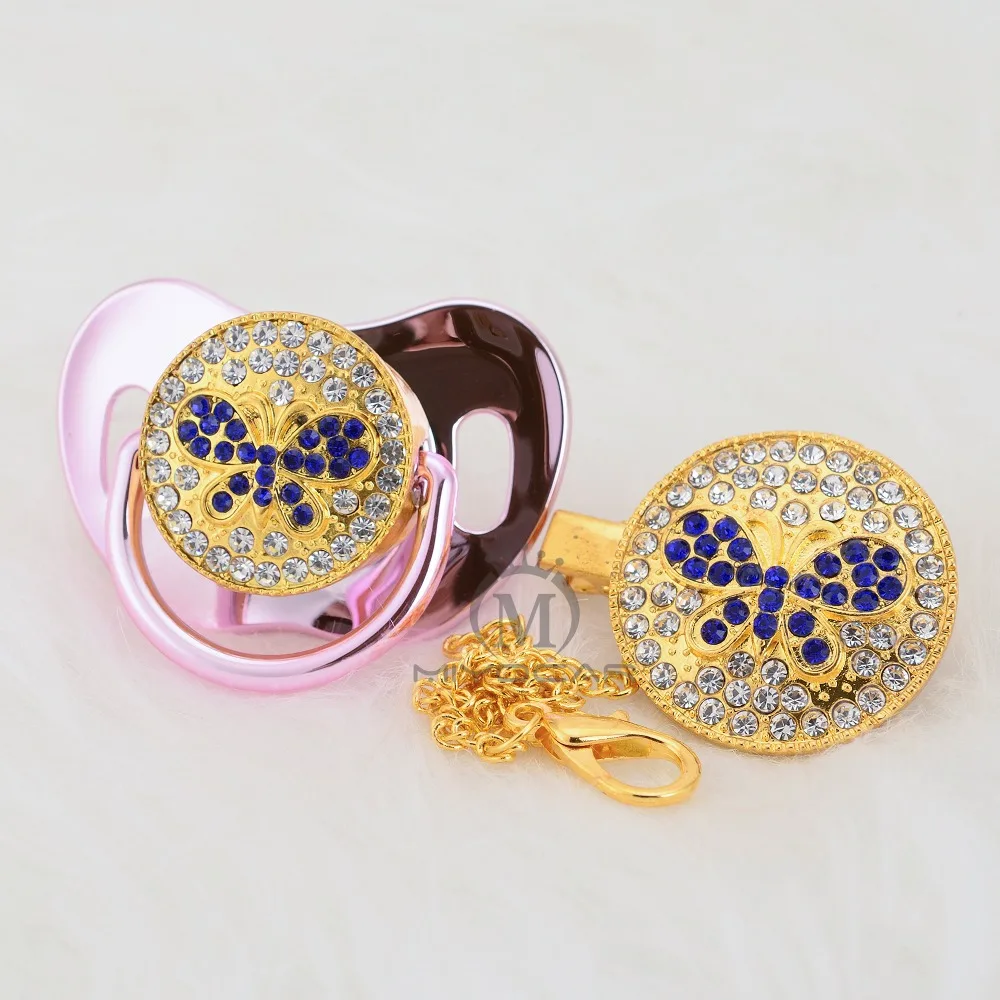 MIYOCAR Bling синяя бабочка соска и зажим набор соска держатель цепи bling бабочка соска уникальный дизайн ABBF-1