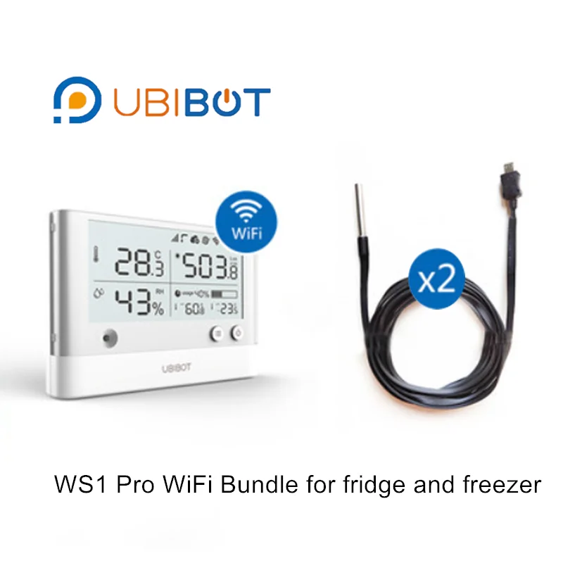 wifi 2 probe UbiBot WS1 Pro WiFi SIM комплект в холодное хранение холодильник и морозильник монитор температуры регистратор оповещения плоский кабель - Комплект: wifi 2 probe