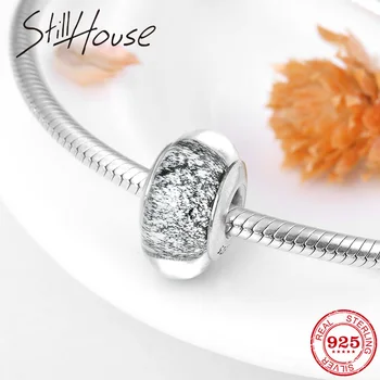 

925 Sterling Silver European Flashing black Real Murano Glass Charm Beads fit Women fine Charms Bracelets Bangles DIY Jewelry