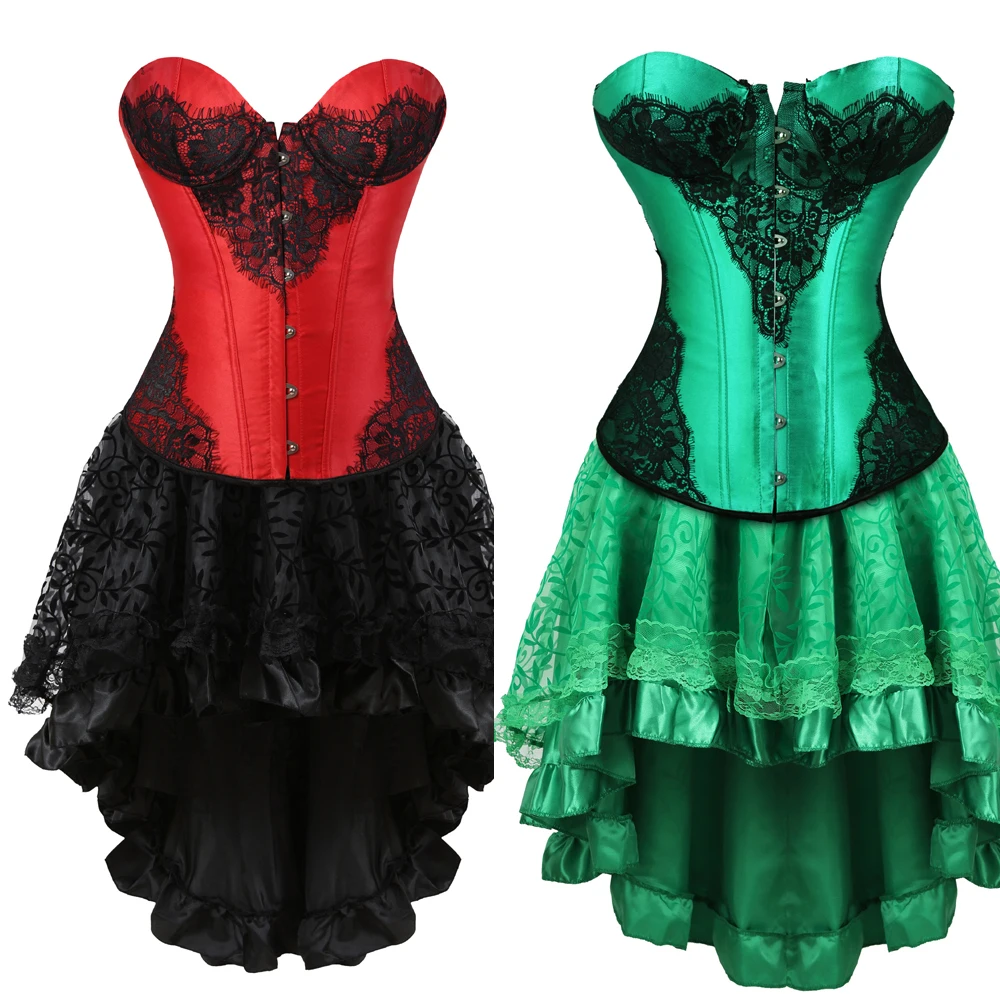 

Grebrafan Steampunk Renaissance Corset Bustier with Fluffy Pleated Layered Tutu Skirt Carnival Party Club Night Costumes