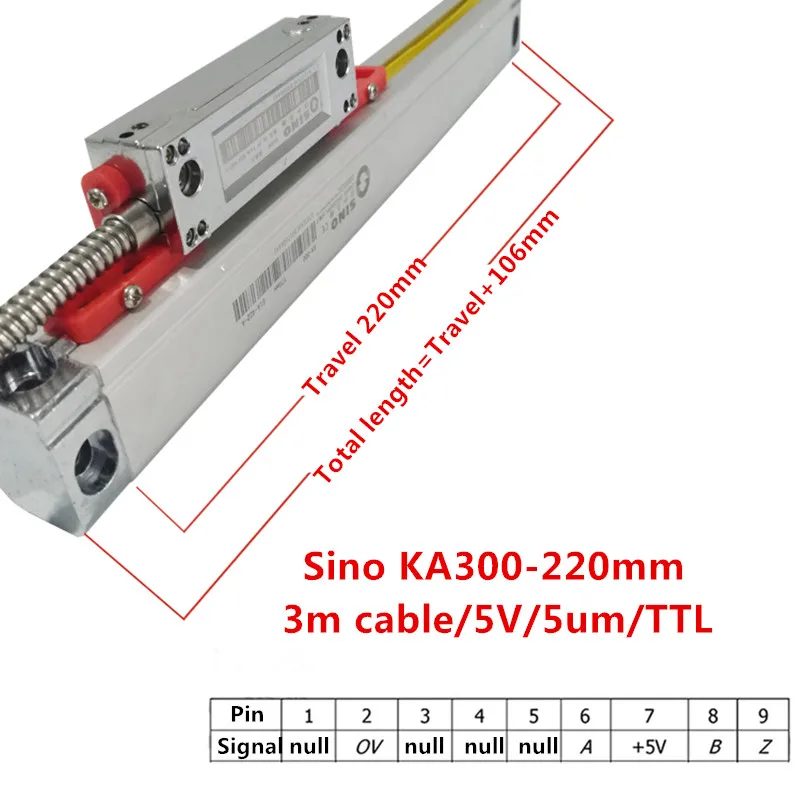 KA300-220mm SINO KA-300 Optical Encoder KA300 5um TTL 5V 70 120 170 220 270 320 370 420 mm Linear Glass Scale For Milling Lathe Machine - Цвет: KA300-220mm