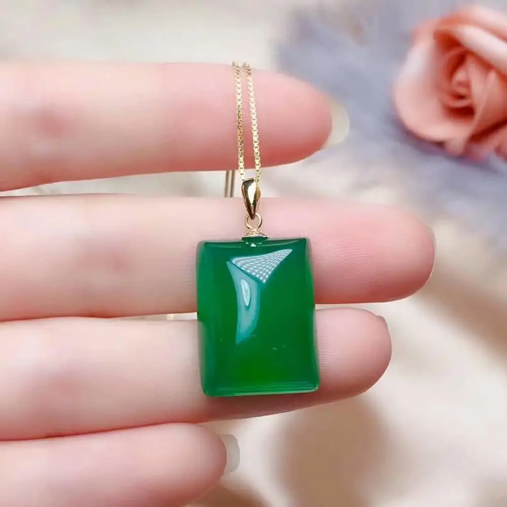SHILOVEM 18k желтый золотой Природный зеленый халцедон подвески нет ожерелье Этническая Новая прекрасный женский подарок новинка cz1520668ys