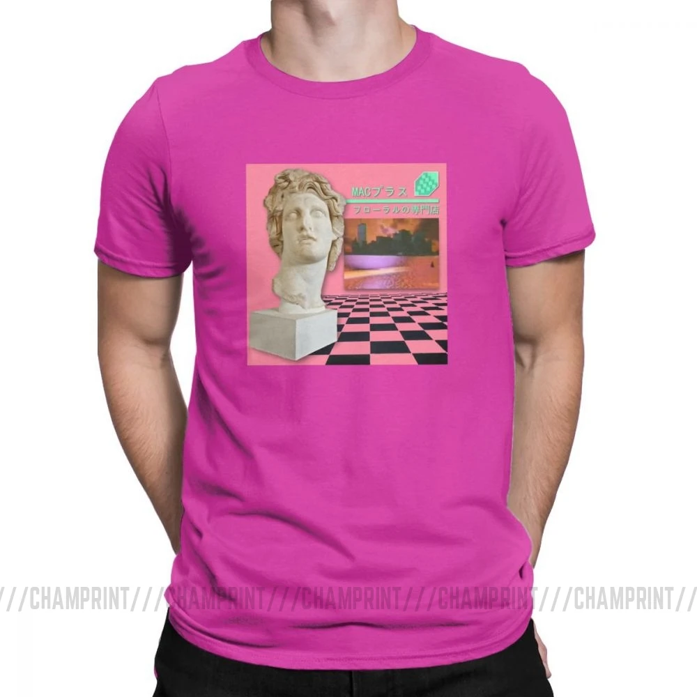 Мужские футболки, Macintosh Plus, цветочный шопп, для отдыха, короткий рукав, испаритель, футболка, вырез лодочкой, топы, хлопок, футболка с принтом - Цвет: Фуксия