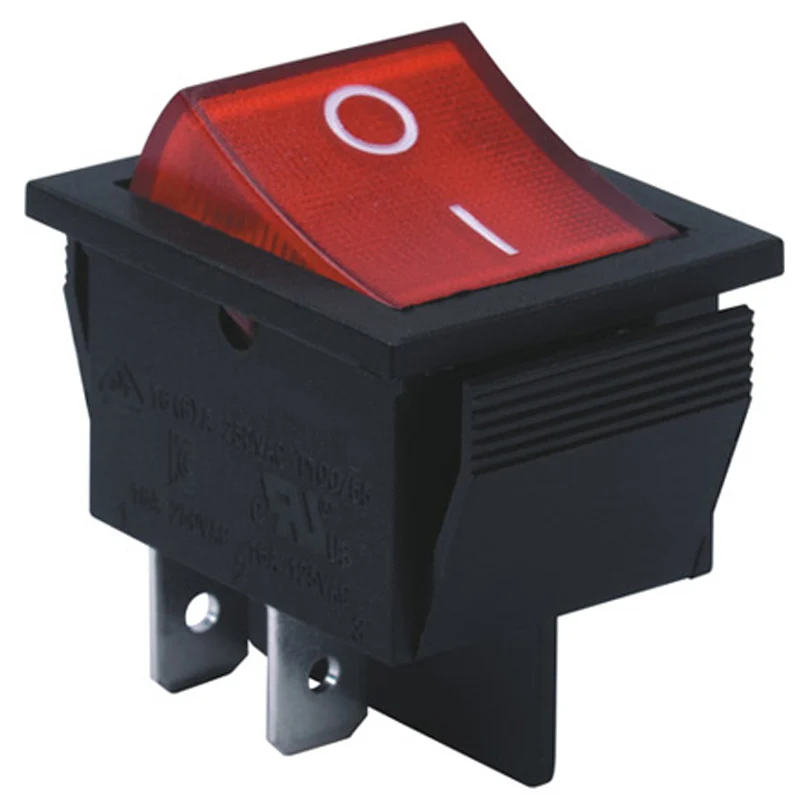 5pcs Black Green Red With Light Rocker Switch 250v 16a 4p Push Button