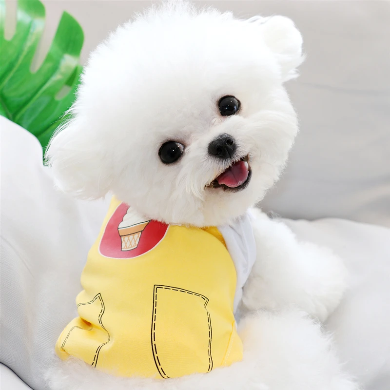 Yellow Dog Sling Clothes Pet Poodle Home Summer Soft Puppy Two-leg Pullovers XS-XL |