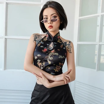 

SUCHCUTE vintage Female T-Shirts with print Tops chinese style backless spring 2020 streetwear gothic Modis tshirt wome outfits