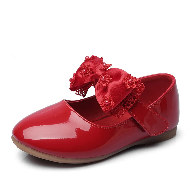 Обувь для маленьких девочек; детская Свадебная обувь; обувь из лакированной кожи для маленьких девочек; обувь принцессы с цветочным узором для танцев; цвет красный, белый, черный - Цвет: red