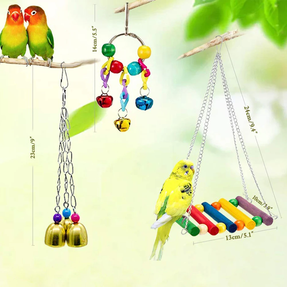 8 шт. Pet Bird Колокольчик для попугая бисер Ротанговые шарики платформа Висячие качели безопасный сопротивление укуса жевательная игрушка нетоксичные товары для домашних животных