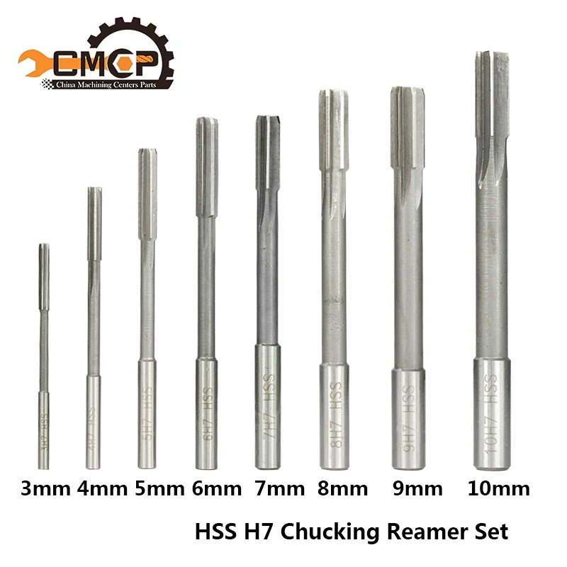 

CMCP HSS H7 Machine Reamers Set 4/5/8pcs 3-10mm Straight Shank Chucking Reamer Metal Cutter Tool Straight Reamer