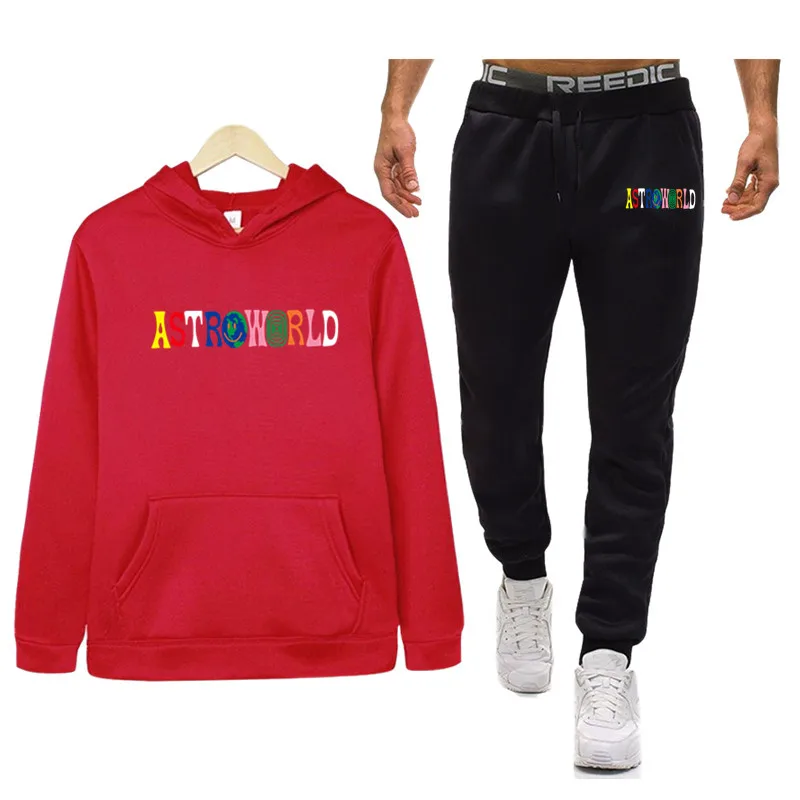 Комплект спортивной мужской одежды ASTROWORLD, осень, новые спортивные комплекты с капюшоном, спортивные костюмы из двух частей, мужские толстовки с капюшоном+ штаны, 2 предмета