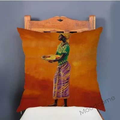 Современный Африканский арт Африка женщина повседневная жизнь тема диван пледы наволочка домашний декоративный хлопок лен оранжевый чехол для подушки наволочка - Цвет: T280-1