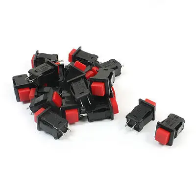 

AC 250V 1A 125V 3A SPST 2-Pin Locking Red Square Head Push Button Switch 20Pcs