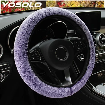 

YOSOLO Car Steering Wheel Cover Winter Warm Covers Interior Accessories Car-styling Universal Soft Long Plush Steering Covers