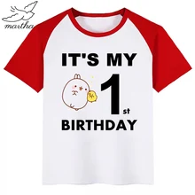 Birthday Number Boys T-Shirt Molang and Piupiu Cute Rabbit Print Kids Clothes Boy Tops Children Clothing Party Tee Shirts colorful dot rabbit print tee