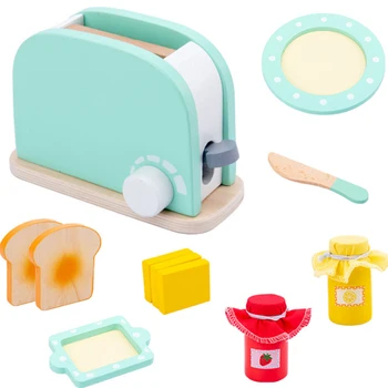 

Wooden Kitchen Pretend Play Toy Toasters Bread Maker Coffee Machine Blender Baking Kit Game Mixer Kitchen Toys For Girls Boys